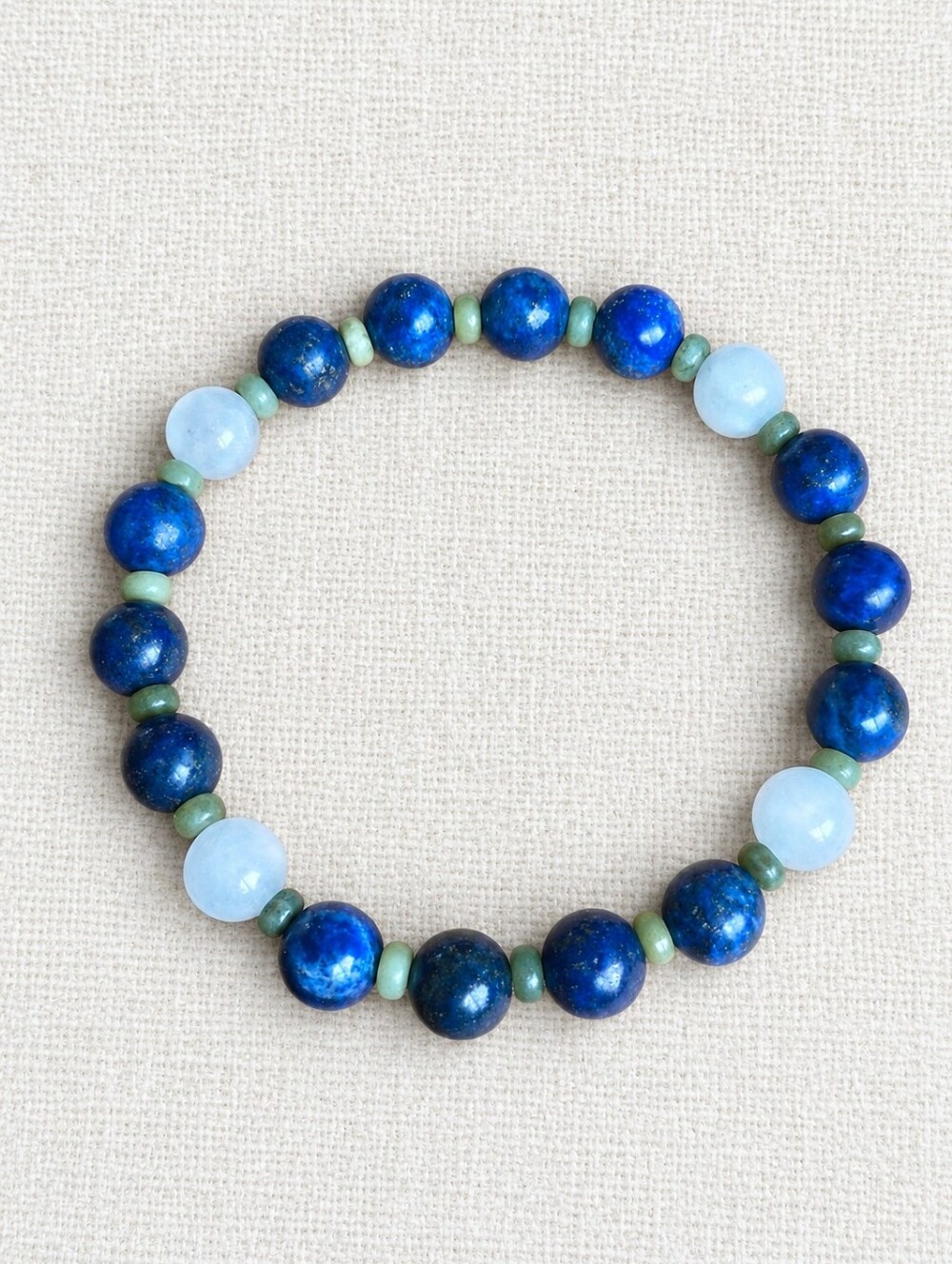 Lapis Lazula, Moonstone & Green Jade Beaded Stretch Bracelet | Handmade